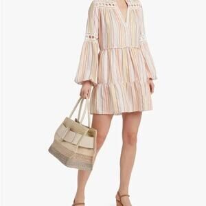 Lemlem Retta Mini Blouse Dress Salmon Metallic Striped NWT XS